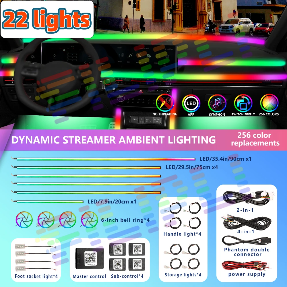 Car Interior Ambient Light Auto Symphony App Control Atmosphere Universal LED Acrylic RGB Lamp Strip Rainbow Colorful Lighting