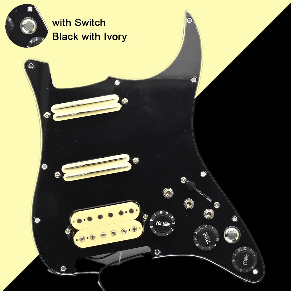 SSH Guitar Pickguard Pickup with On/Off and Single cut Switch Control Wiring Loaded Prewired Scratchplate Assembly Black w Cream