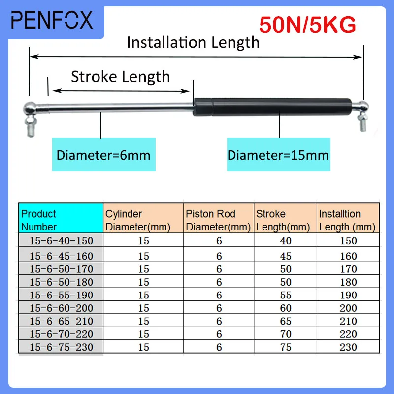 1PC 150-230mm 5kg/50N Gas Spring Shock Absorber Hydraulic Lift Support Strut Bar Bed Car Machine  Universal Strut Bars Furniture