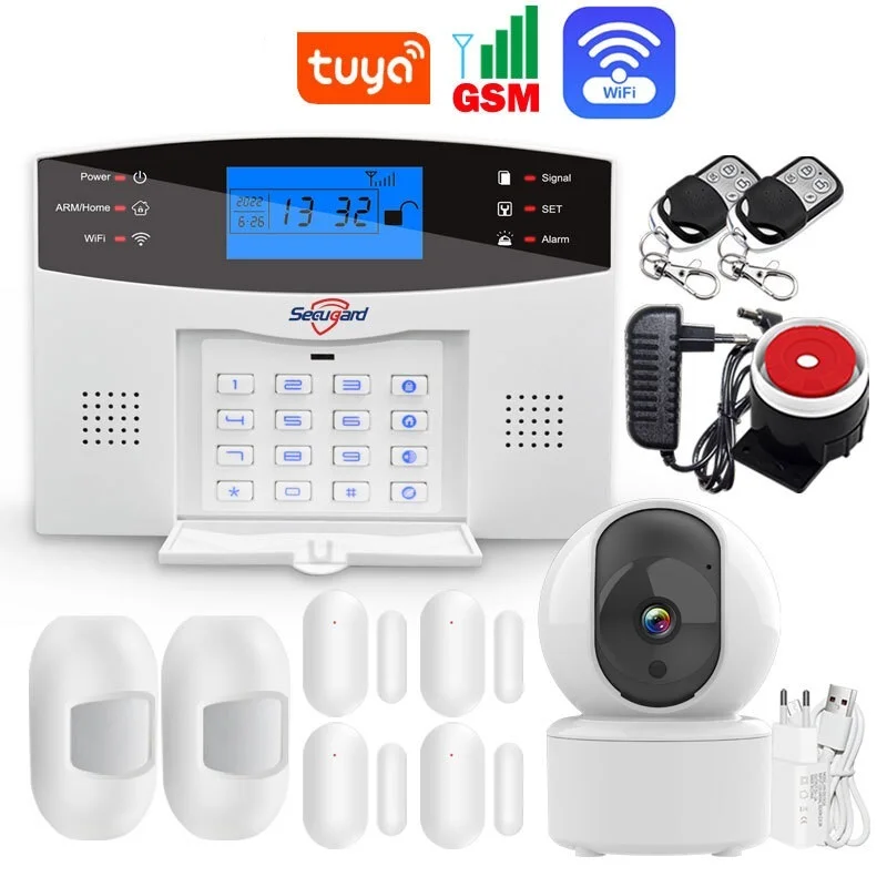 

New WiFi GSM Home Security Alarm System LCD Screen 433MHz Wireless Wired Detector House Burglar Kit Tuya Smart APP Control Alexa