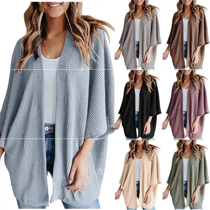 Damen Open Cardigan Pullover Strickoberteil T-Shirt Five Sve Bubble Sve T-Shirt Acetatfaser Herbst Faion Freizeitkleidung