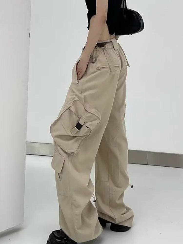 Beige Y2K Hiphop Cargo Pants Women Pockets Streetwear Vintage Baggy Pants Female High Waist Designer Fashion Pants 2023 Summer