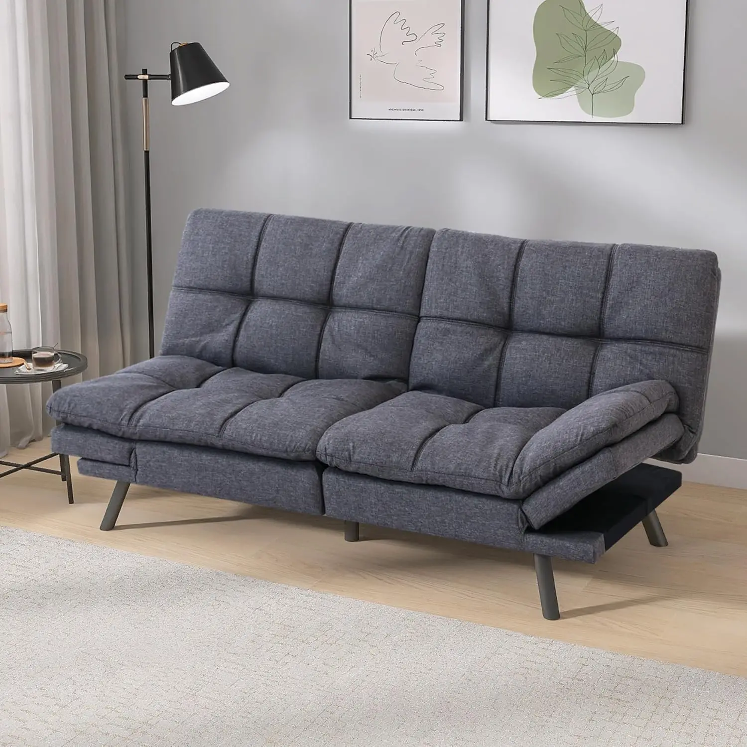 Hcore Bed Futon Couch Armrests Small Sofa Bed Standard Grey Compact Sleeper Furniture Elegant Design