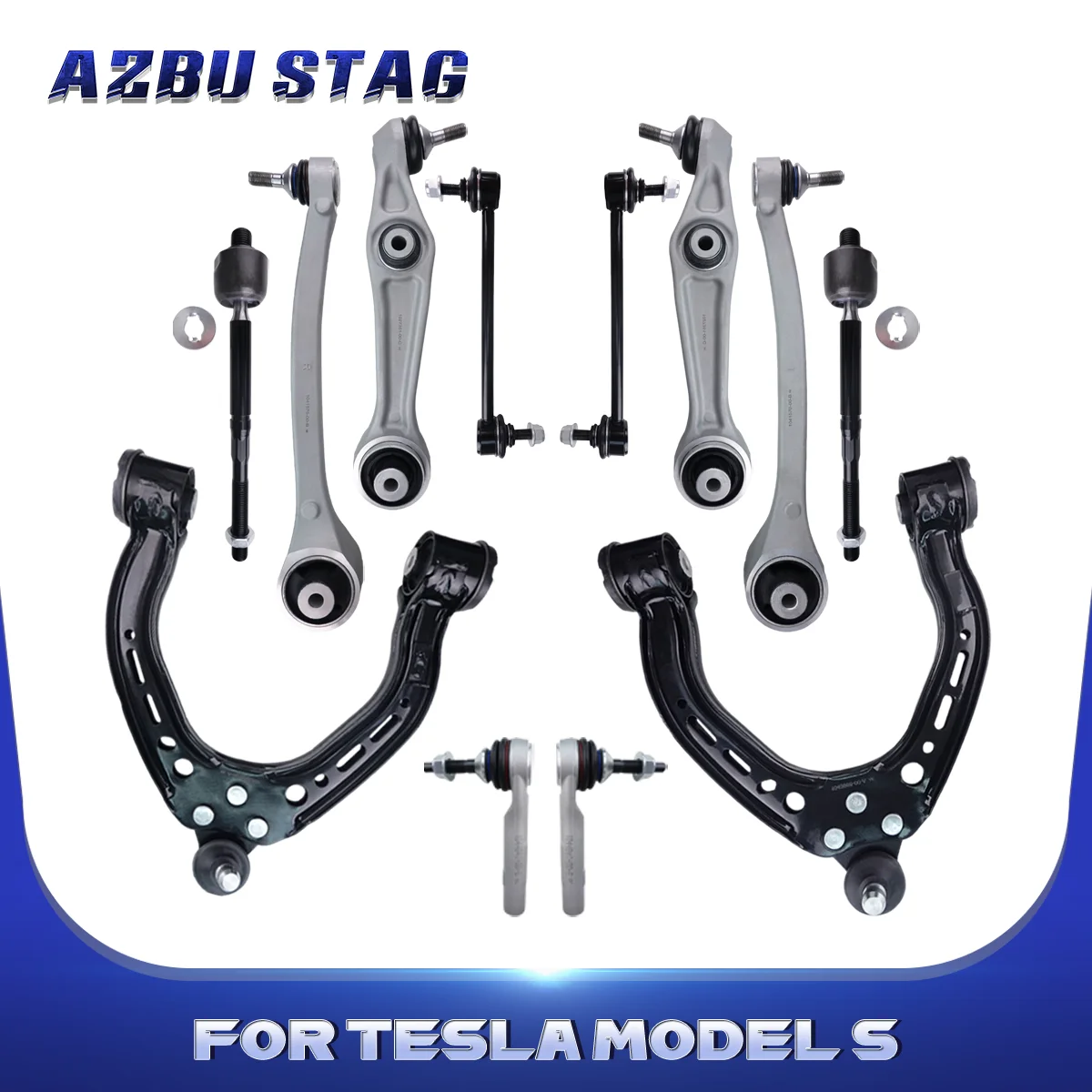 

AzbuStag 12Pcs Front Upper Lower Control Arms Ball Joints Sway Bar Links Inner Outer Tie Rods for Tesla Model S 5TJS 2013-22