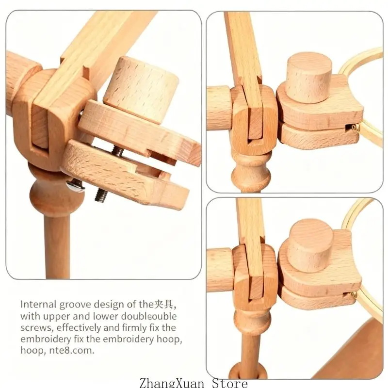 Schreibtisch-Handarbeitsständer aus Buchenholz mit 16-cm-Reifen und Musterbrett für Stickereien, Näh- und Nadelkunstübungen 3XUF – Detail 3