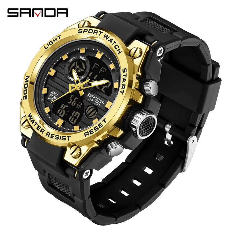 SANDA739 Top Luxury Watches Men Military Army Mens Watch Waterproof Sport Wristwatch Dual Display Watch Male Relogio Masculino