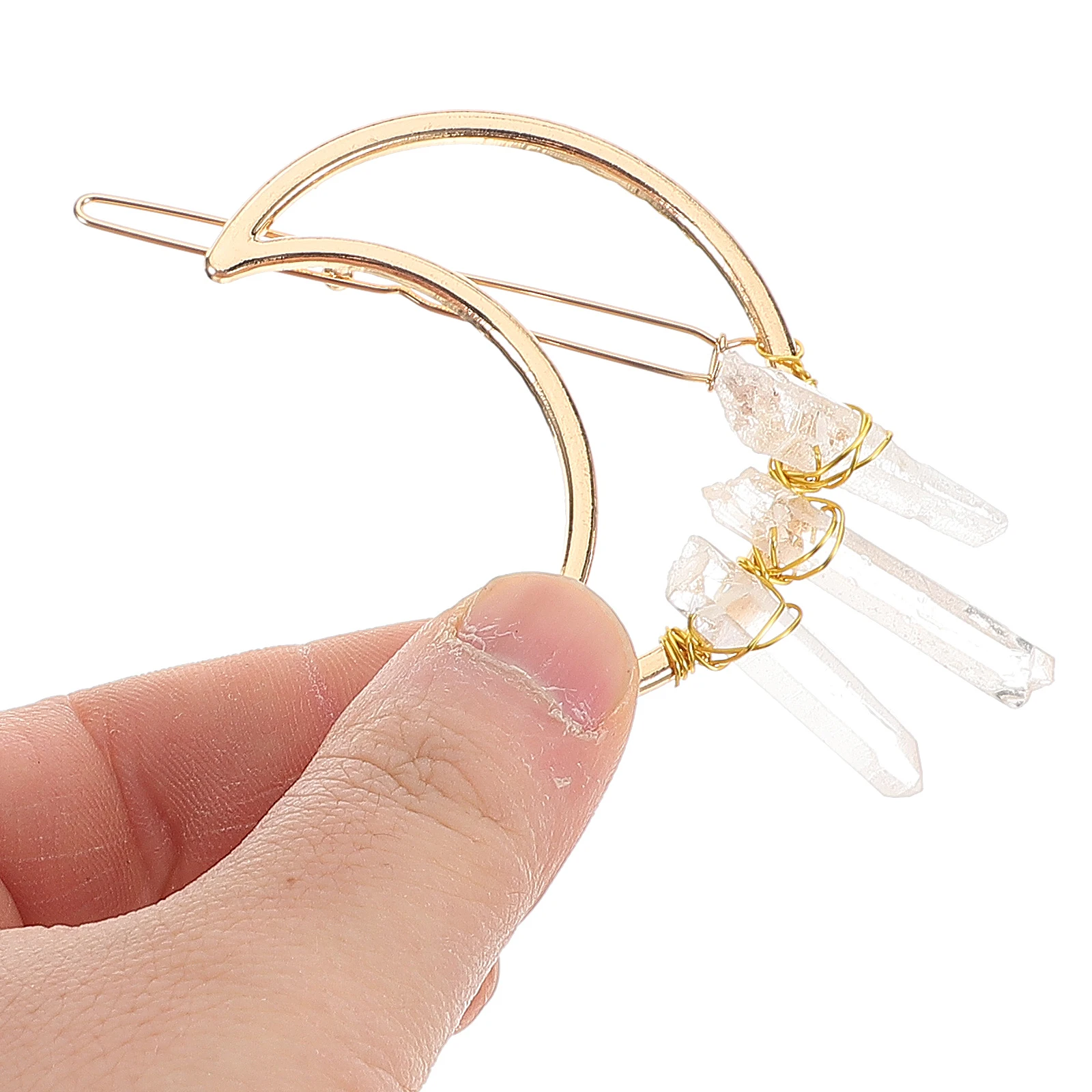 

2Pcs Crystal Hairpin Clip White Polished Crystal Golden Moon Decorative Accessories Women Hair Ornaments Durable Handmade