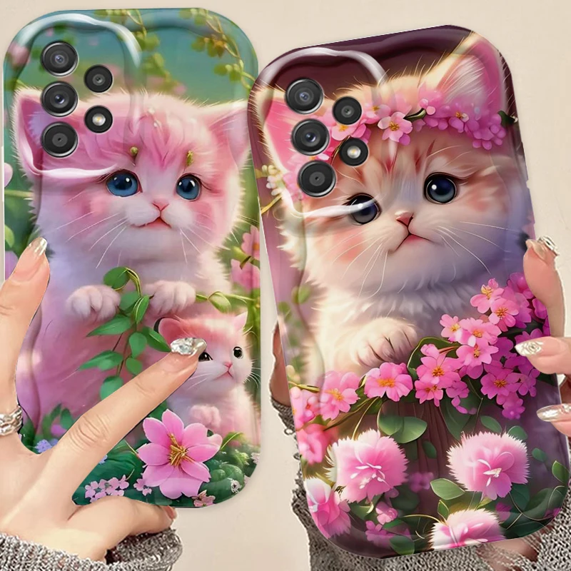 

Cat Cartoon Beautiful Cute For Samsung A55 A54 A53 A52 A35 A34 A33 A32 A25 A24 A23 A22 A21S A15 A13 A14 5G Wave Oil Back