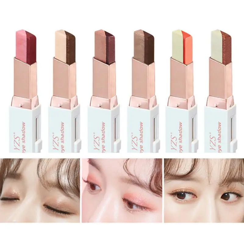 Lazy Eyeshadow Stick Stereo Gradient Shimmer Double Color Eye Shadow Pen Waterproof Easy to Wear Eyeshadow Makeup Maquillaje