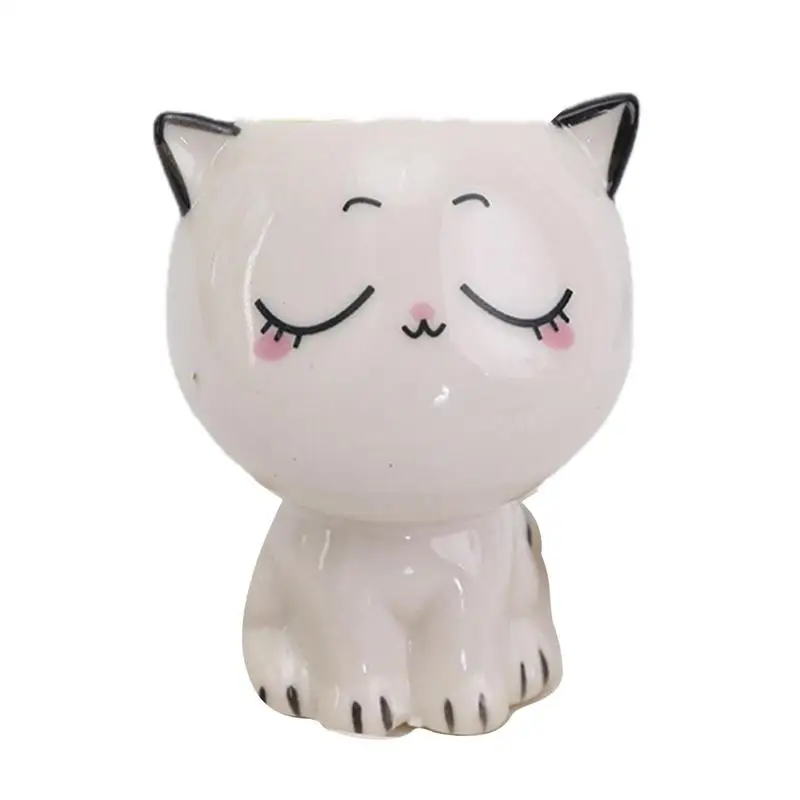 Ceramic Flower Pot Cute Cat Succulent Plant Decorative Porcelain Animal Cat Flower Pots Home Garden Decor Base Tray For Desktop