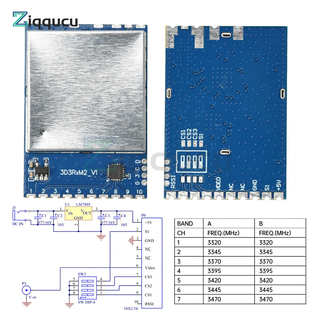 

3.3G FPV VRX Module 3D3RxM2 RF Video Receiver 16-CH Analog Wireless 3D Mapping for Remote Control Systems