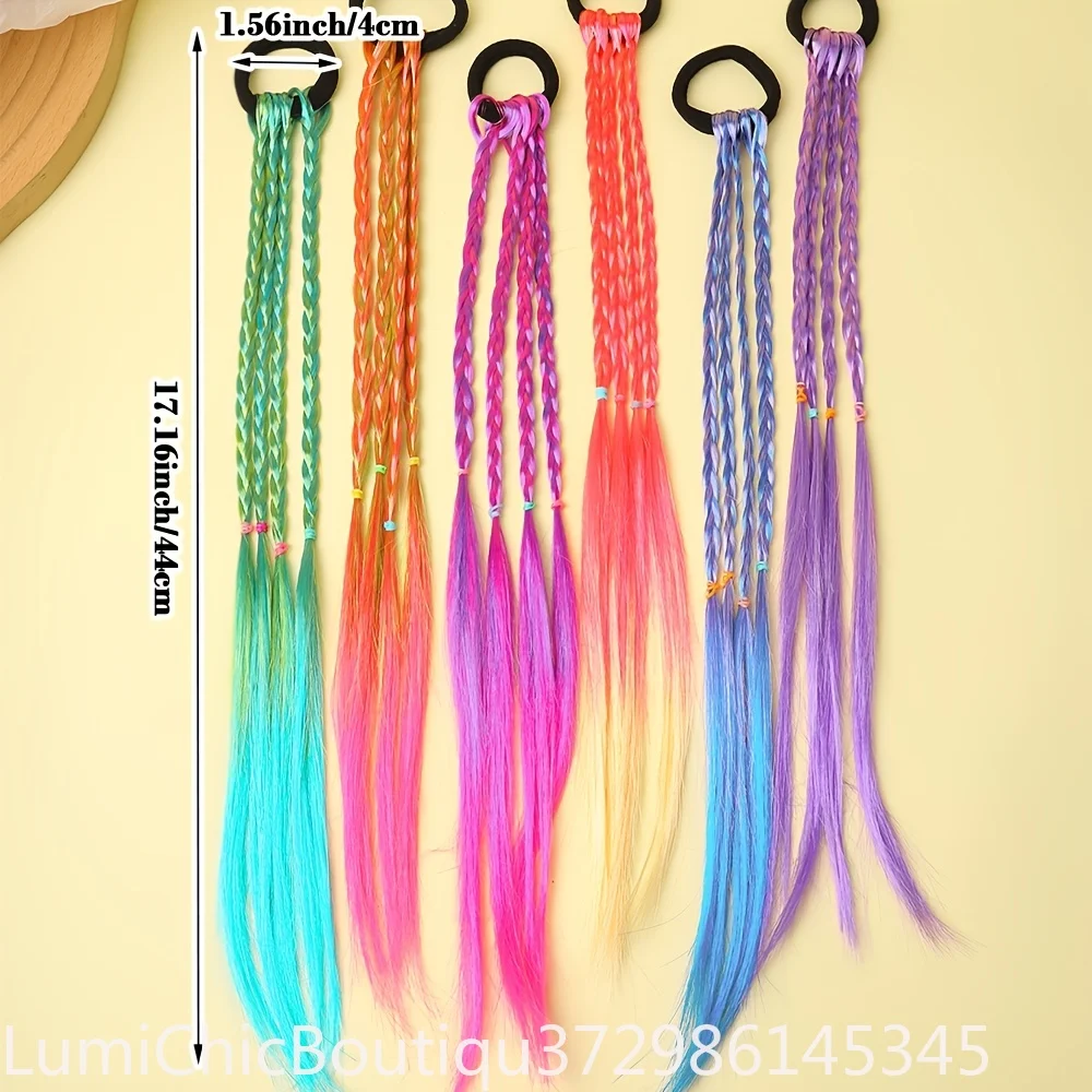 6Pcs Multi‑Color Bohemian Sweet Wig Braid Hair Ties Elastic Hair Accessories For Girls Daily Decoration