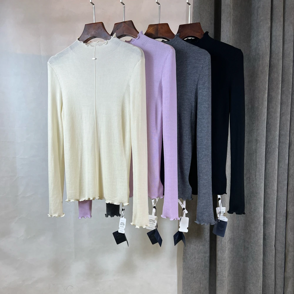 

Модный женский свитер из чистой шерсти с высоким воротником, длинными рукавами, вязаный, с деревянным узором, мягкий, для повседневной носки