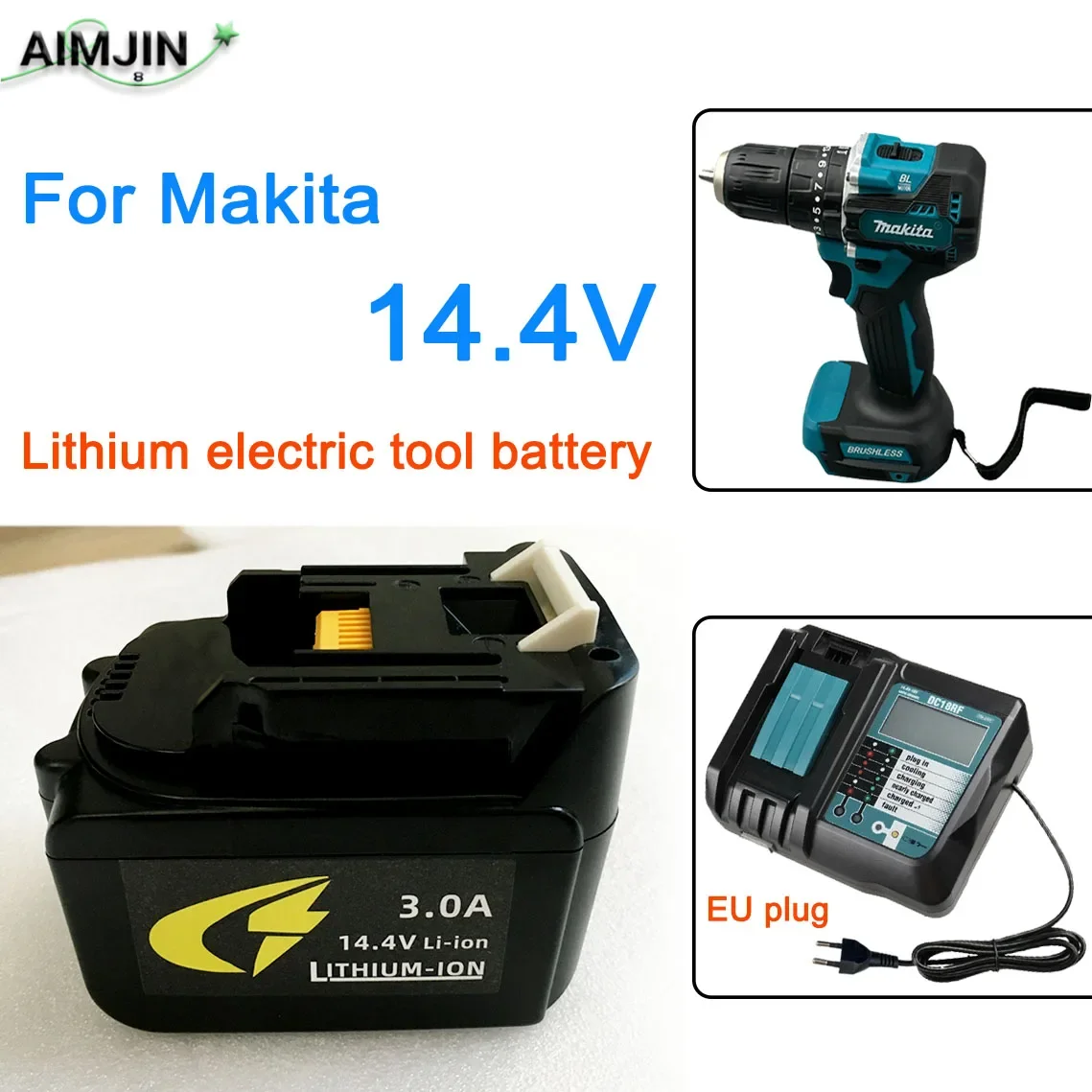 

For Makita 14.4V 3000mAh Li-ion Battery，Compatible BL1430 BL1415 BL1440 196875-4 194558-0 195444-8 with LED Indicator Light