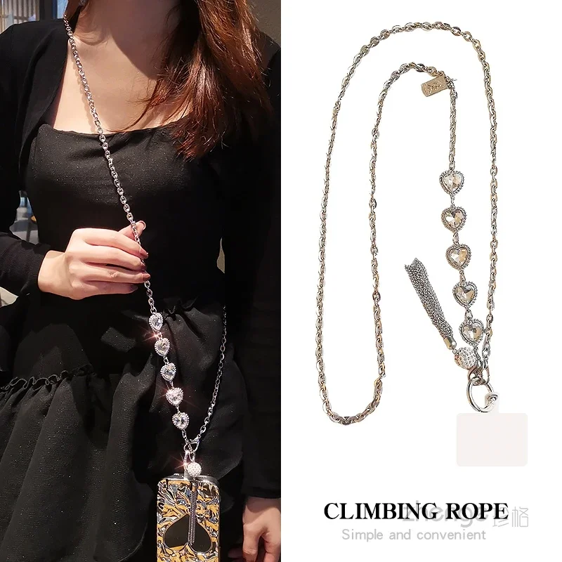 Mobile Phone Lanyard Rhinestone Tassel Pendant Long Crossbody Hanging Rope Hanging Neck Clip Style Phone Case Universal Lanyard