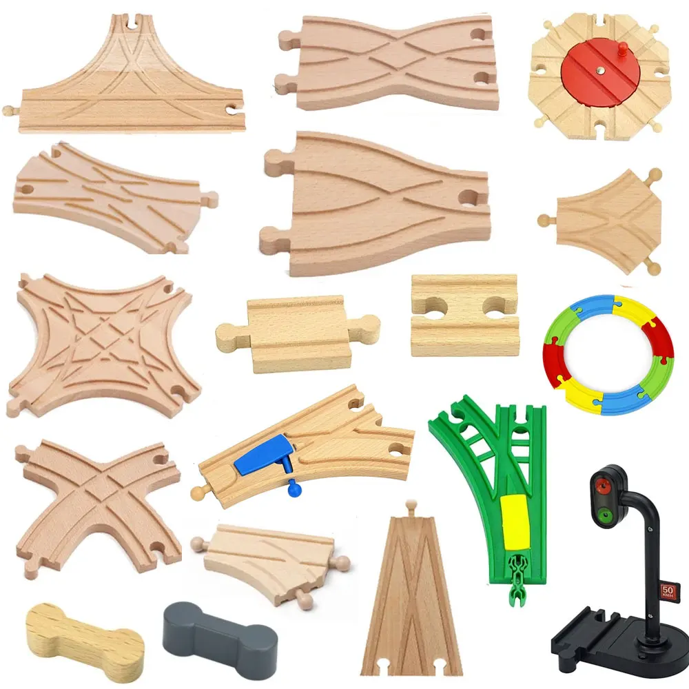 

City Wooden Train Track Racing Railway Toys All Kinds Of Bifurcated Tracks Connector Accessories Fit For Biro Wood Toy For Kids