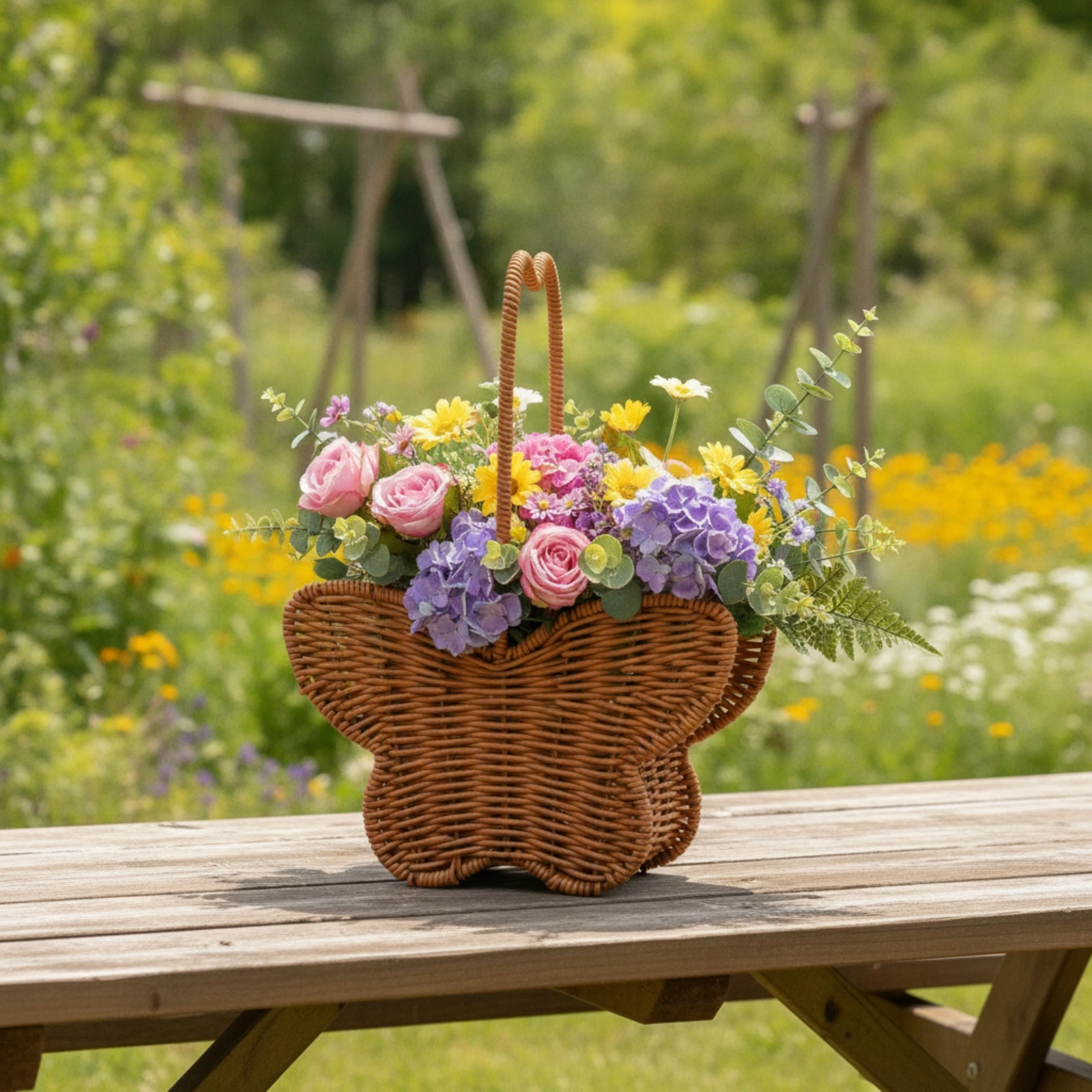 Butterfly Basket Scalloped Woven Basket with Handle Organizer Vintage Portable for Home Decor, Flower Arranging
