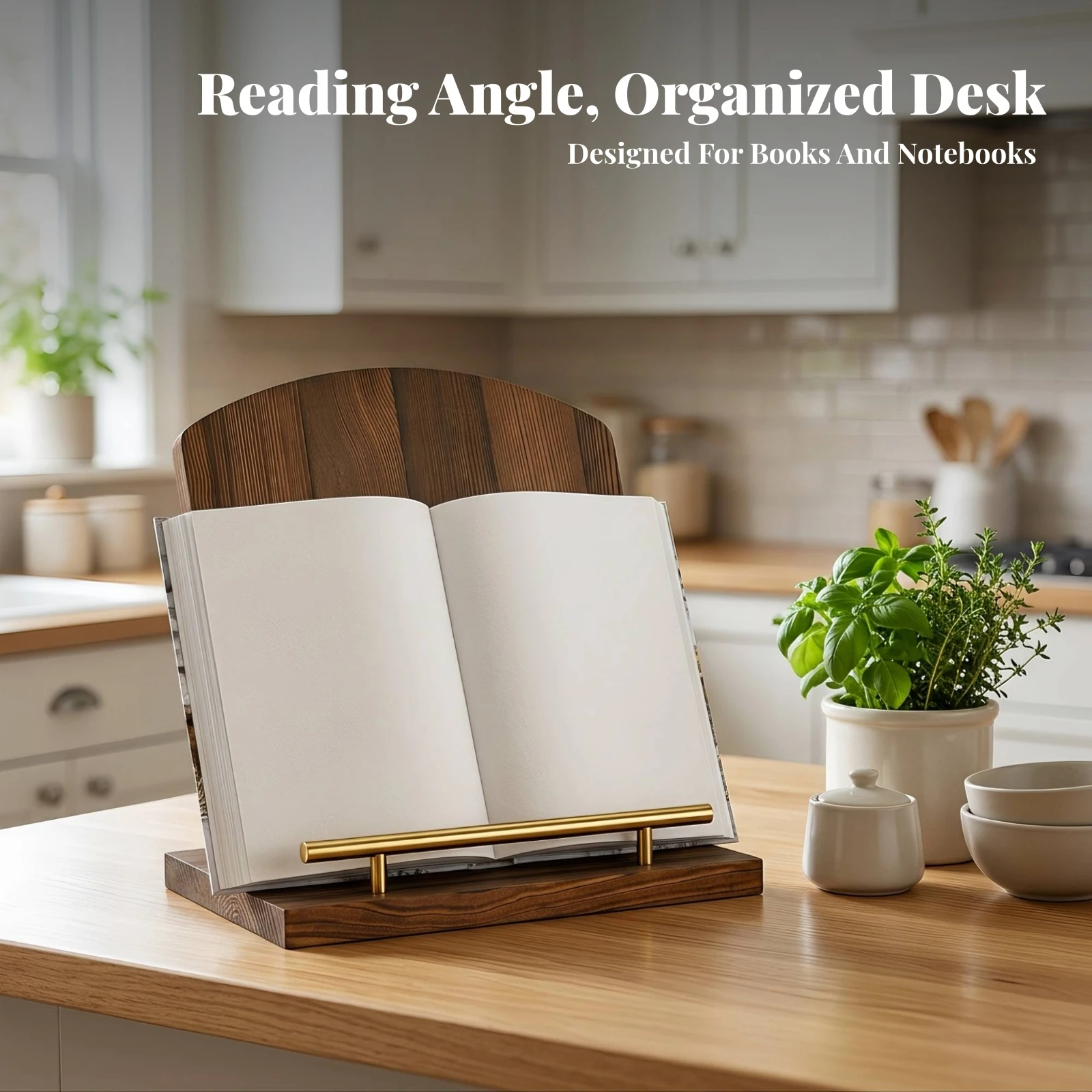 Wooden Display Stand Sturdy Desktop Book Stand Holder Stable Elegant for Readers, Kitchen Counter