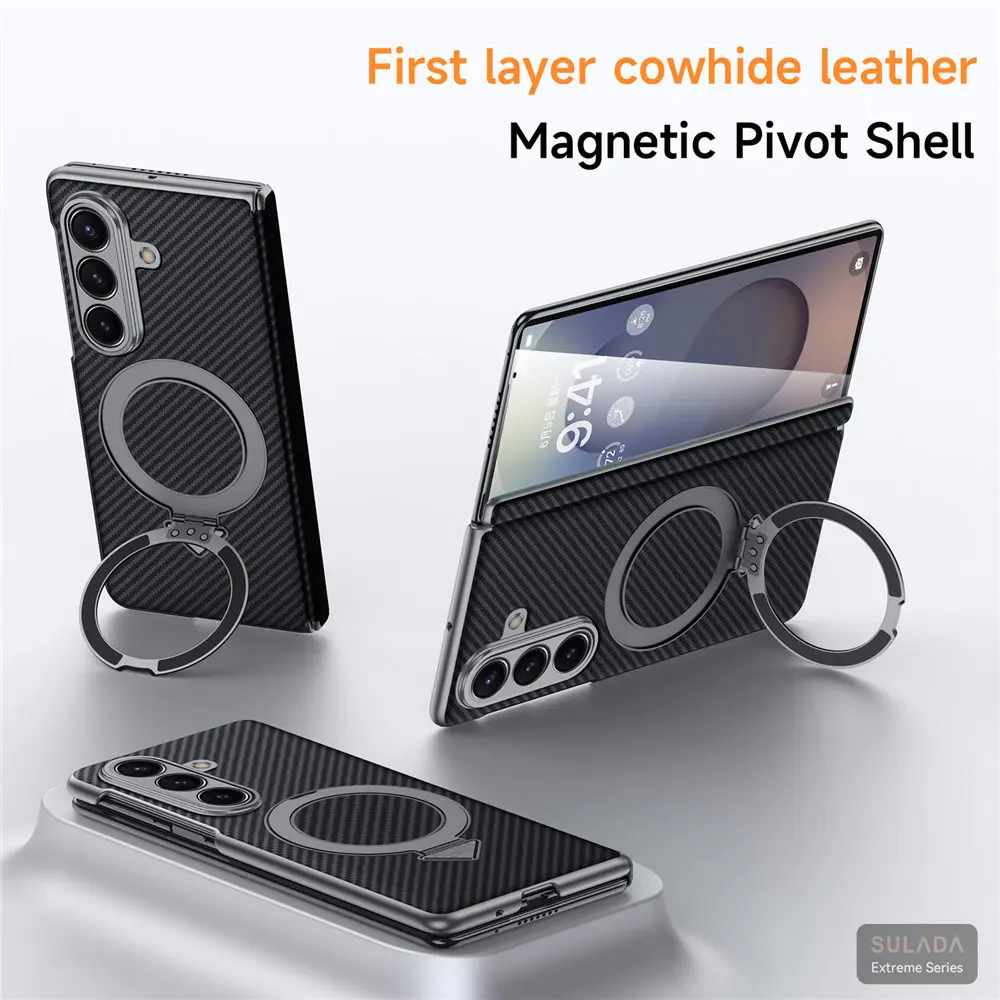 

Кожаный чехол Magsafe с узором из углеродного волокна 600D для Samsung Galaxy Z Fold7, задняя крышка с шарнирным кронштейном