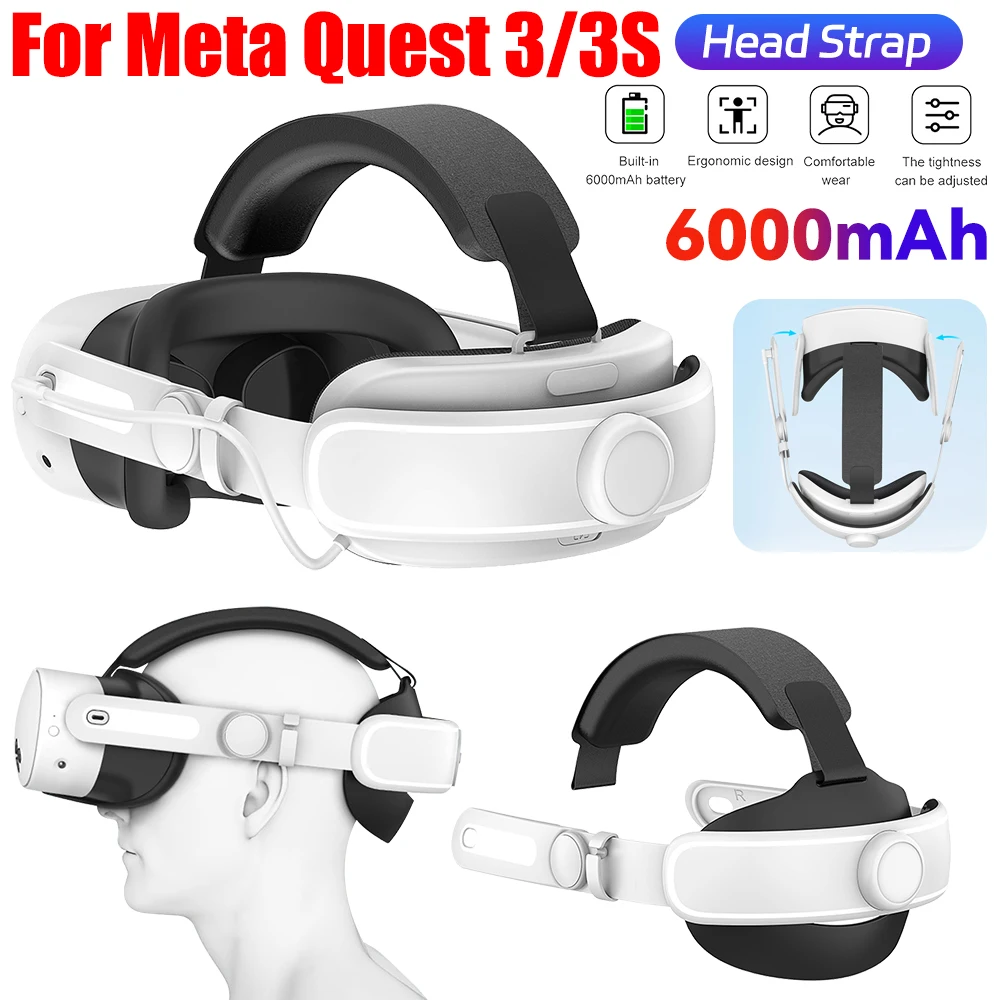 Adjustable Head Strap 6000mAh Battery Enhanced Support and Balance Comfort Head Strap Comfortable for Meta Quest 3S/Meta Quest 3