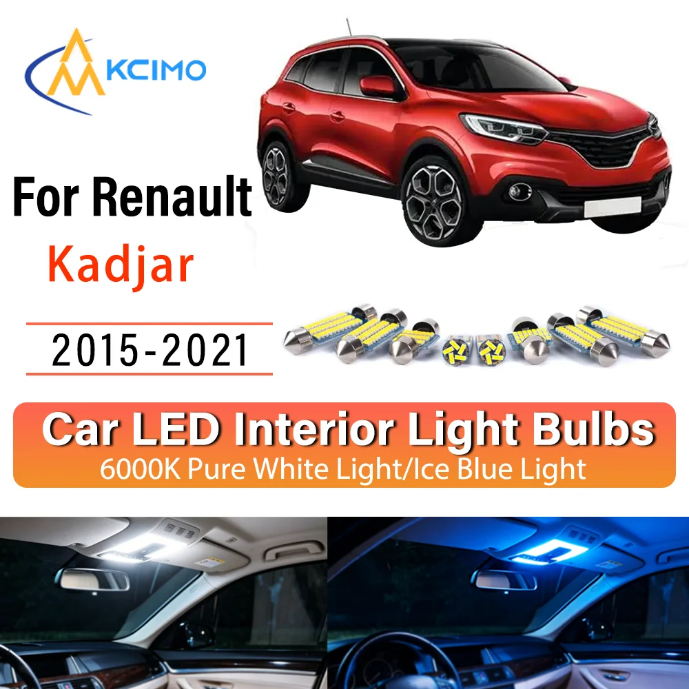 Kit de remplacement d'éclairage intérieur LED à lueur persistante pour Renault Kadjar 2015-2021 2016 2017 – Amélioration des lampes de dôme, de lecture et de coffre