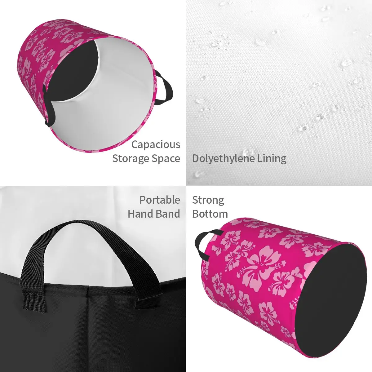 Tropical Hot Pink Hibiscus Flower Floral Pattern Hawaiian Print Dirty Laundry Baskets Foldable Clothes Toys Basket For Home Kids