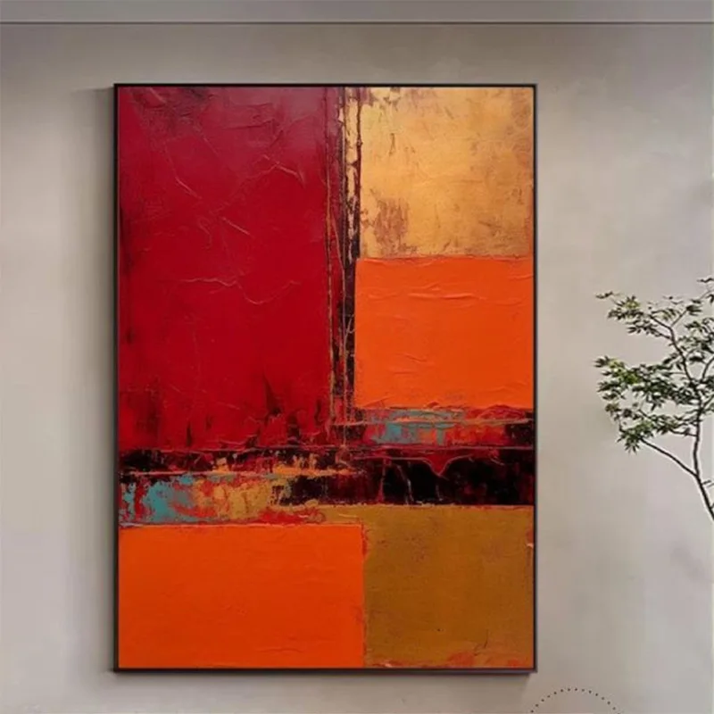 Minimalism Style Red Orange Popoular Oil Painting On Canvas Original Blue Yellow Blue Canvas Thick Home Wall Items Decor As Gift