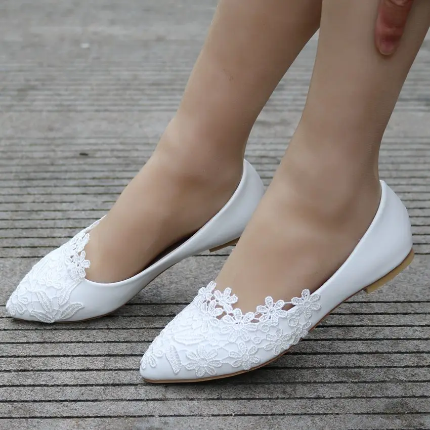 Comemore 2023 Summer Ballet Flats White Lace Bride Wedding Shoes Flat Low Heel Casual Without Heels Women Dress Pumps Sweet 34