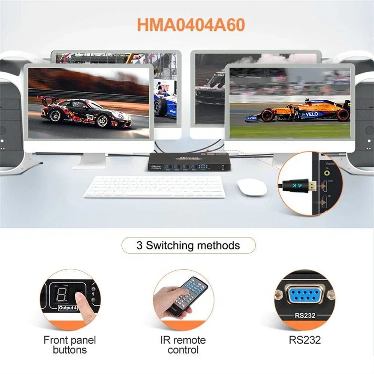 TESmart 4x4 4K for HDMI Matrix Switcher with RS232 and Quad Multi-Viewer 3840*2160 30Hz Video Splitters & Converters