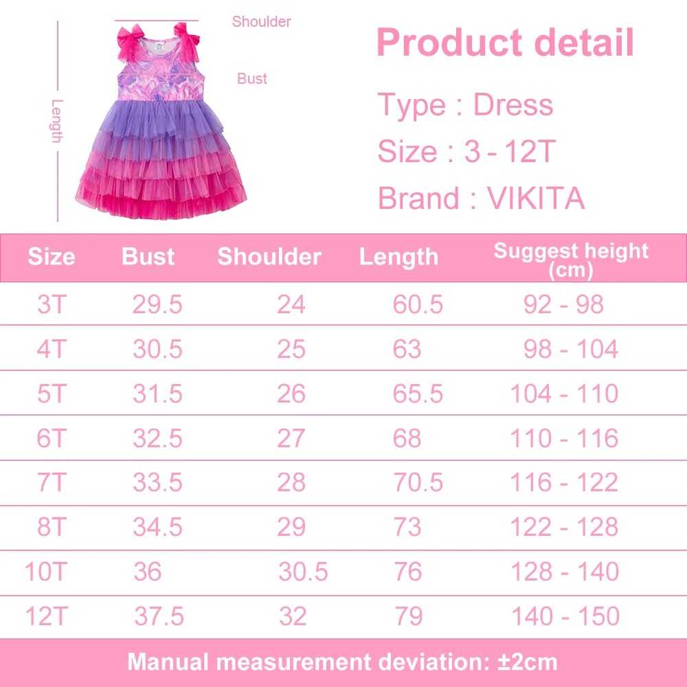 Mädchen-Tüllkleid mit Volants, Rosa Ärmelloses Sommerkleid mit Schleife, Mehrlagiges Geburtstags-Prinzessinnenkleid aus Polyester – Detail 1