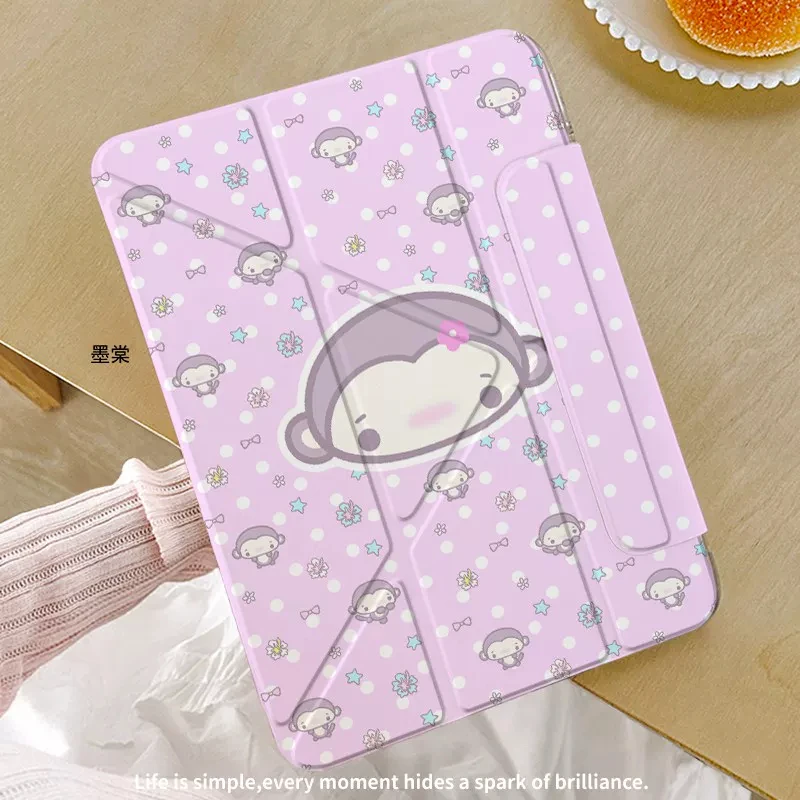 Ins Korea Cute Pink Dot Monkey Y2K Tablet Case For iPad Pro 13in 11th M5M4 12.9in A16 7/8/9/10th Air4/5/6/7 11in M2M3 Mini Cover