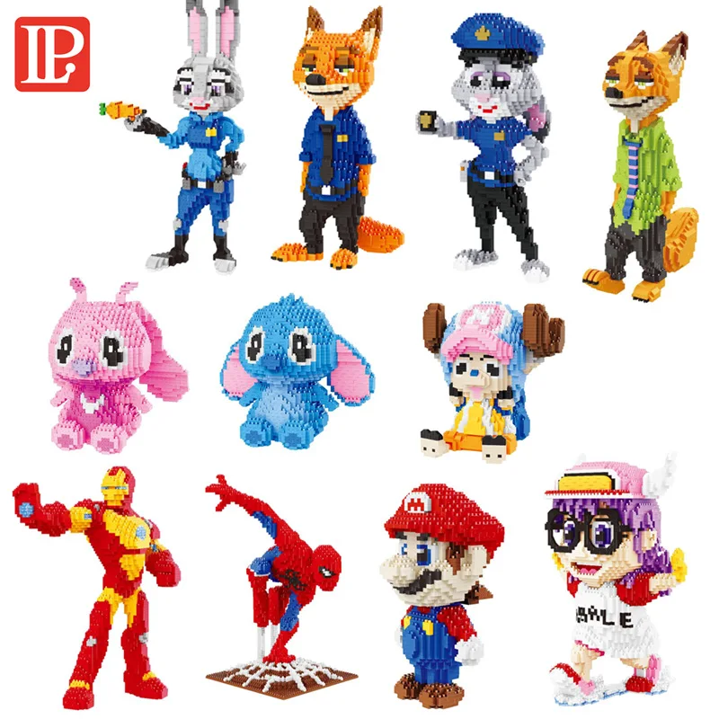 1250pcs+ Cartoon Building Blocks Disney Figures Stitch Zootopia Nick Juddy Chopper Micro Bricks Toys For Christmas Gift