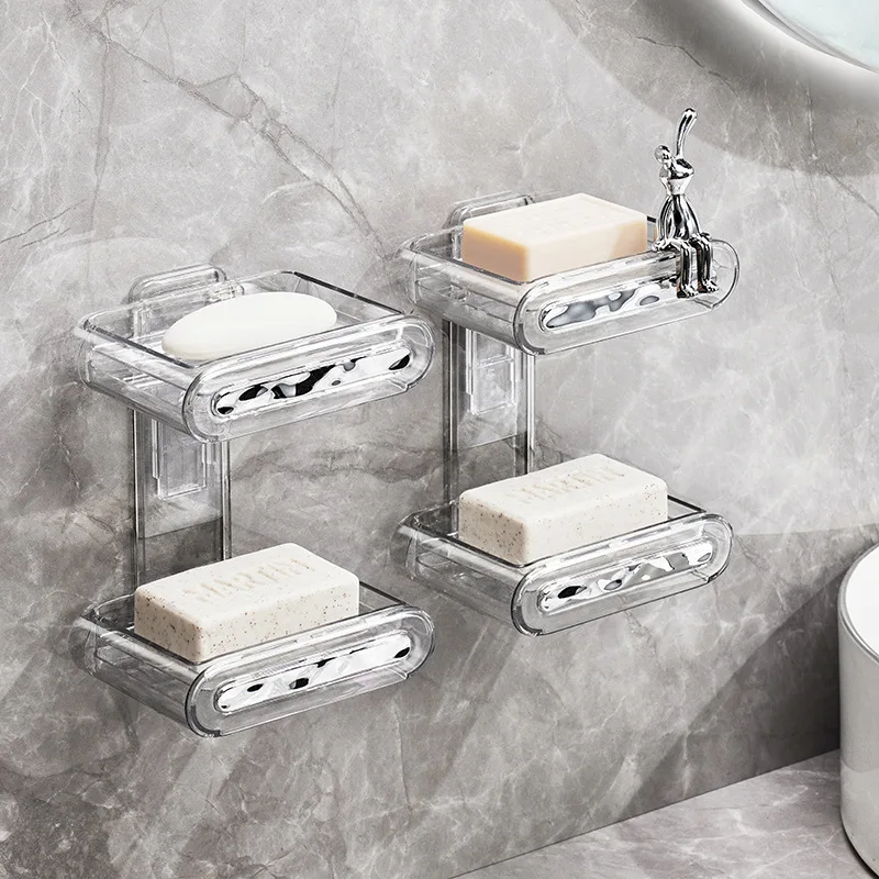 Glacier Pattern Wall-mounted Soap Dish, Light Luxury Style Wall-mounted Punch-free Double-layer Drain Soap Dish Cross-border