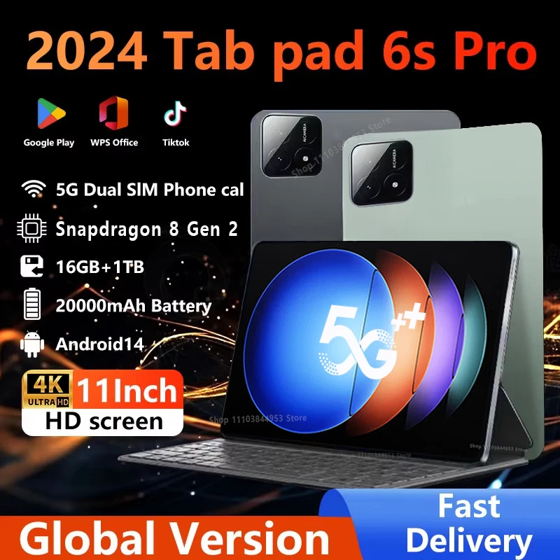 

2024 Оригинальная глобальная версия планшета Pad 6s Pro Android 14 Snapdragon 8 Gen 2 Deca Core Tablet PC 16 ГБ 1 ТБ Pad 6S Pro Tablets PC