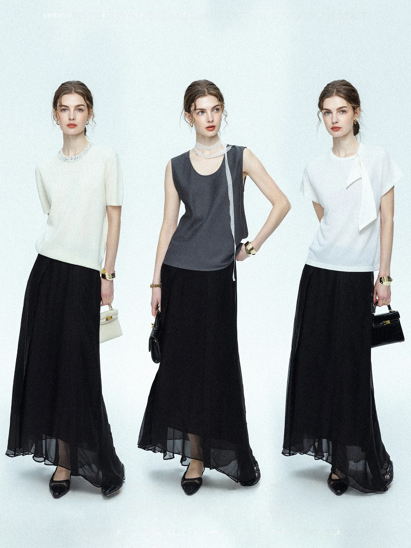 

Elegant Black Asymmetrical Silk Skirt Double Layer Minimalist A-Line High Waist Design for Commute And Formal Occasions