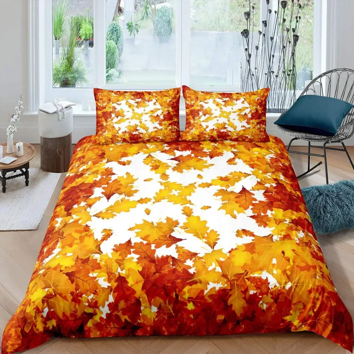 Maple Leaves Colorful Autumn Season Comfortable Duvet Cover Pillowcase Bedding Set Children Bedroom Decoration Home Textile
