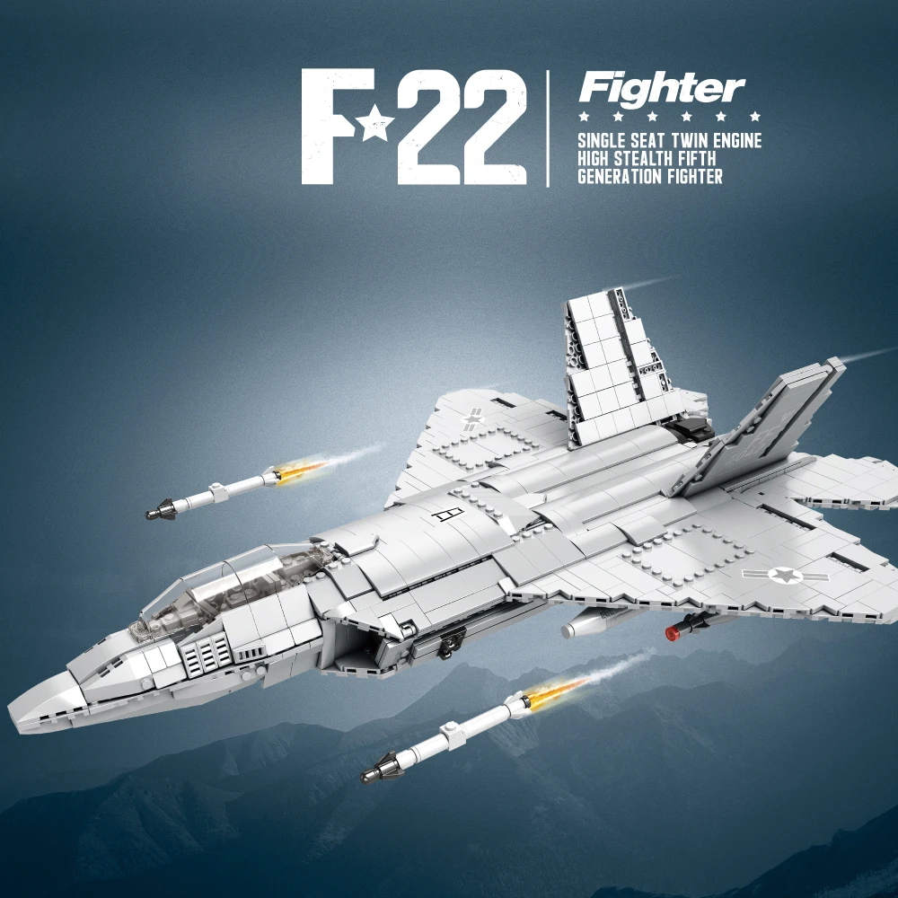 F-22 Raptor Fighter Jets Building Set for Adult, Military Airplane Toy Aircraft Kit, 1837 Pcs, Educational Gift for Fan Boy Girl