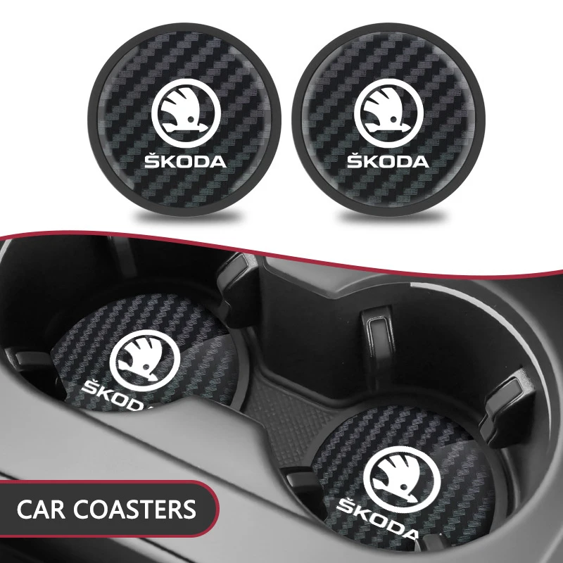 

For Skoda Kodiaq Fabia Kamiq Karoq Octavia 3 A5 A7 Rapid Scala Kami Car Coaster Waterproof Non-Slip Mat Water Cup Slot Accessory