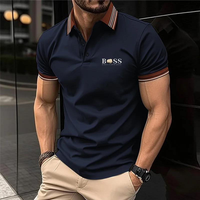 Summer new men\'s casual short sleeved fashionable business polo shirt printed collar T-shirt men\'s breathable polo shirt men\'s c