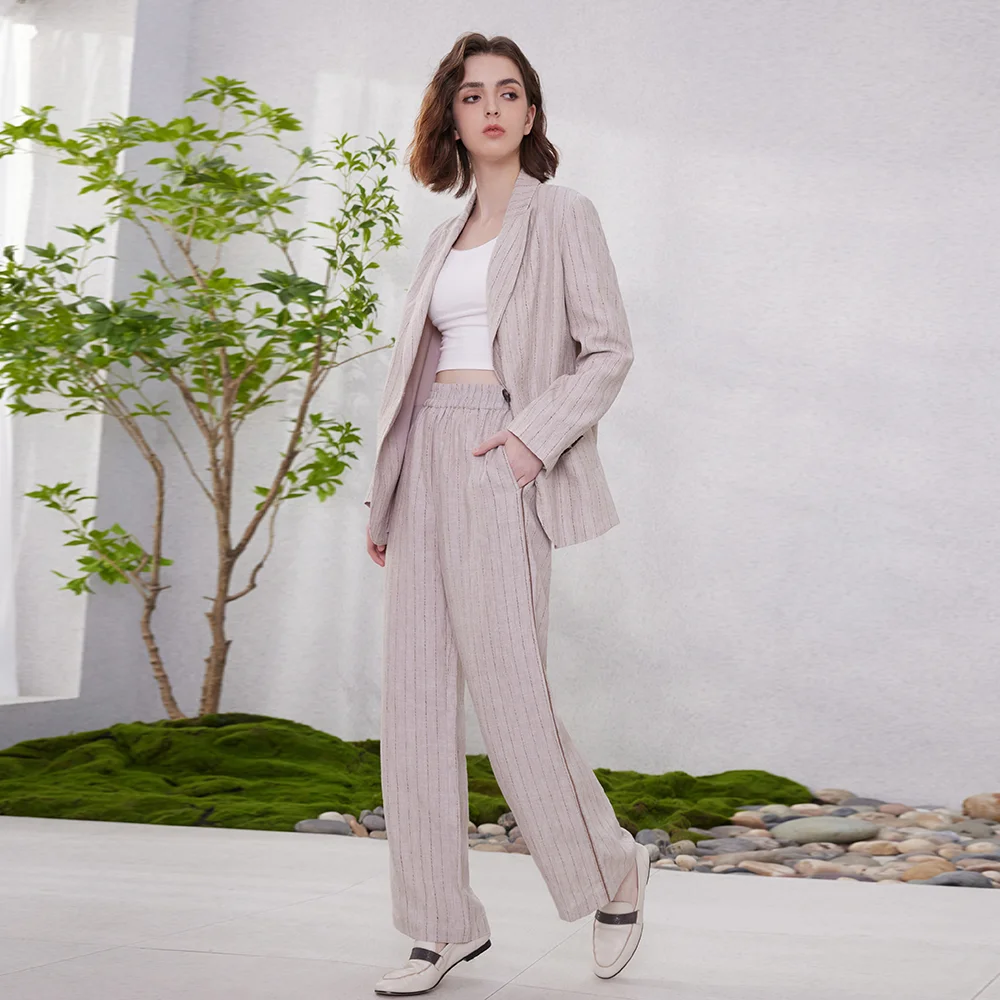 K2062XK2063X Luxury Ladies Formal Wear Stripe Office Lady Clothing Blazer Two Piece Pants Set Business Linen Women Suits Blazers