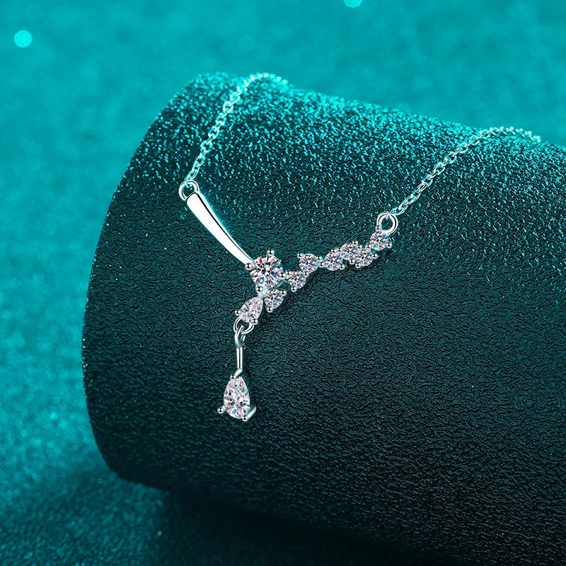 NeeTim Water Drop Cut All Moissanite Necklace Pendant s925 Sterling Silver with Gold Plated Gift for Women Girl Wedding Jewelry