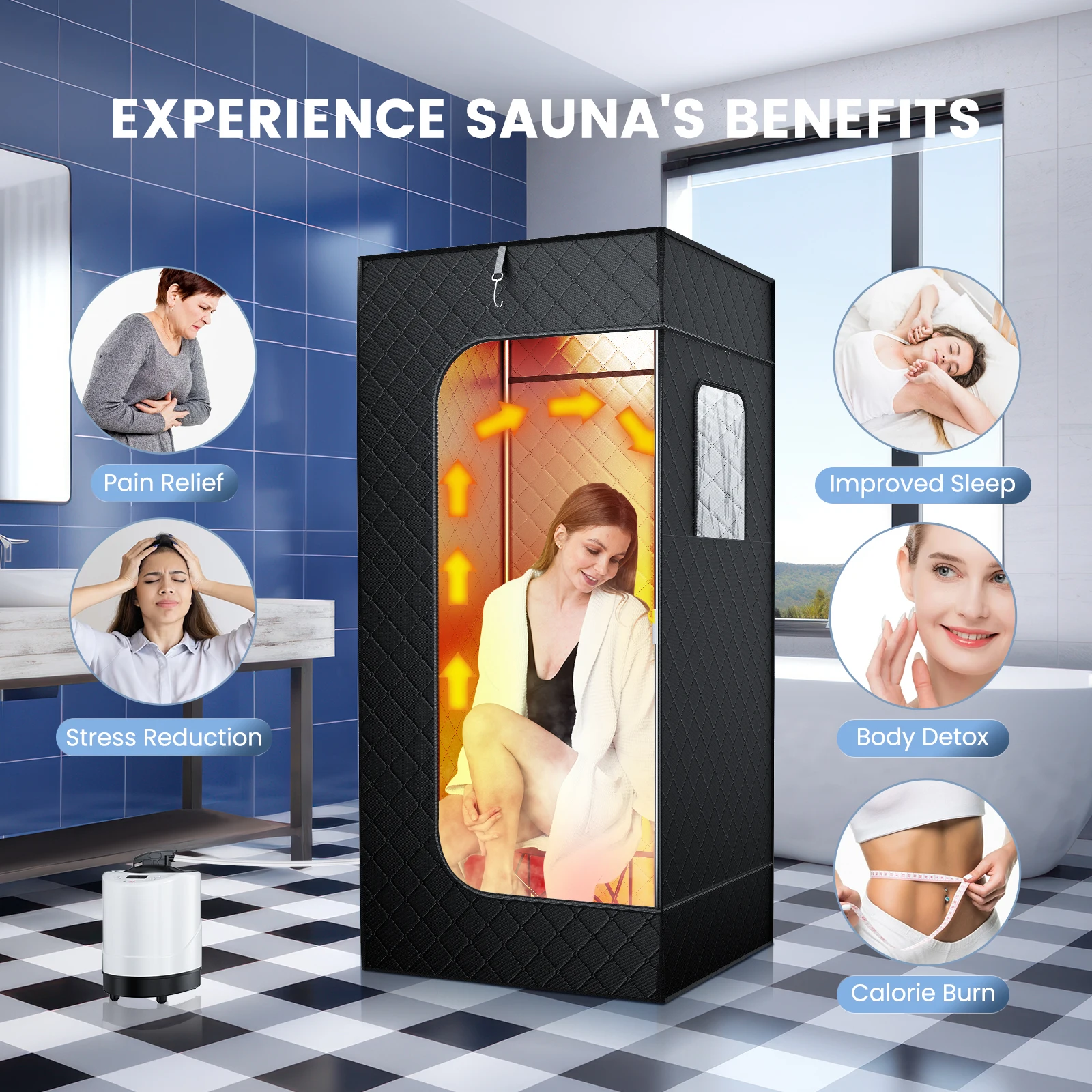 

Full Body Sauna Tent Steam Sauna Room with 1000W 2.6L Steamer Generator,Folding Chair for Full Body Detox Home Spa 180x85x85cm