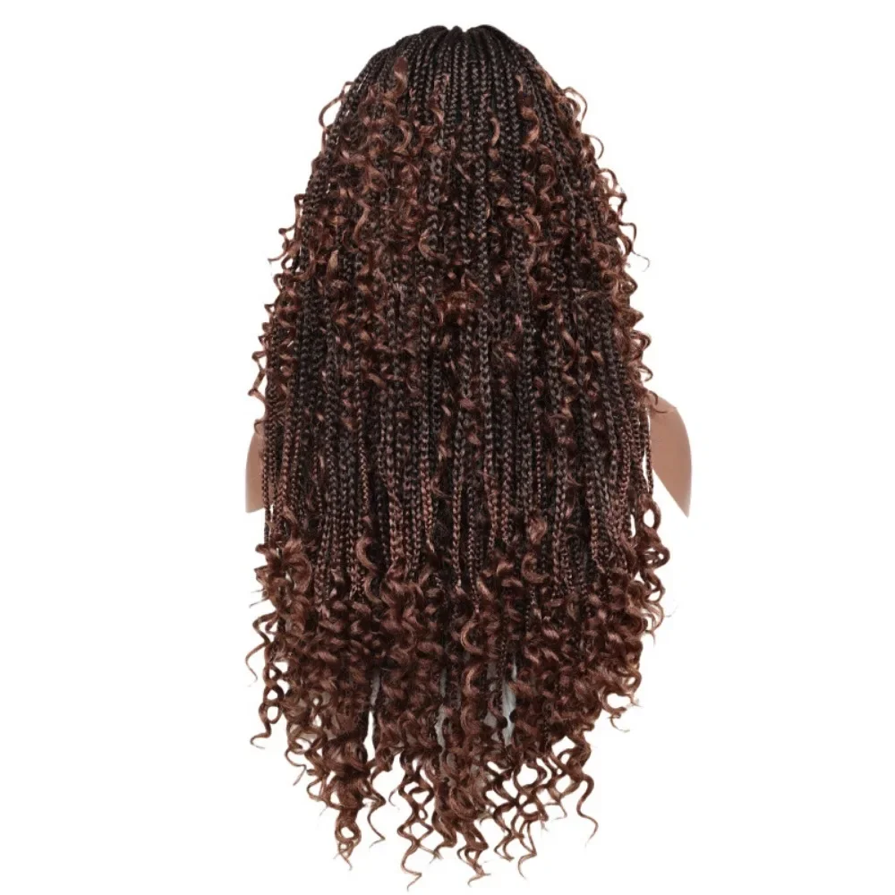 Box Full Lace Afro Braided Wig Synthetic 3x Twist Braids Wig For Black Women 30 Inch Tail Curl Transparent Lace Wig Daily Use