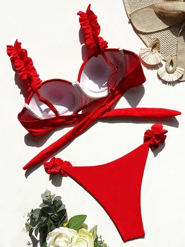Imagen 2 del producto Push Up Bikinis con volantes sujetador con aros Copa Bikini 2025 traje de baño para mujer traje de baño femenino conjunto de Bikini de dos piezas traje de baño nadar