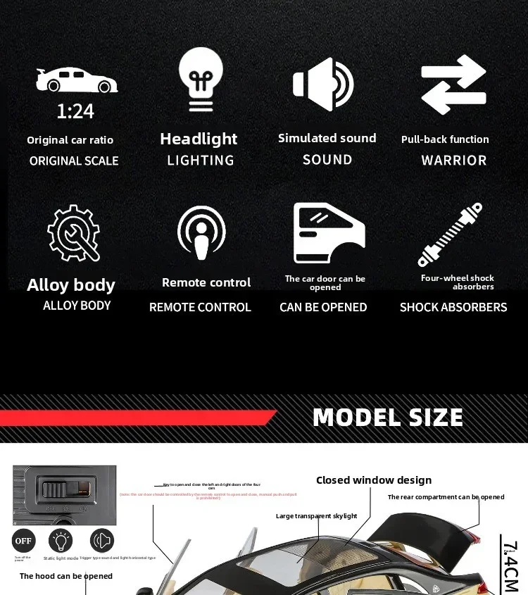 1:24 RC Auto Door S680 Alloy Car Model Sound Light Toy Diecast Alloy Car Model Collectible Gift