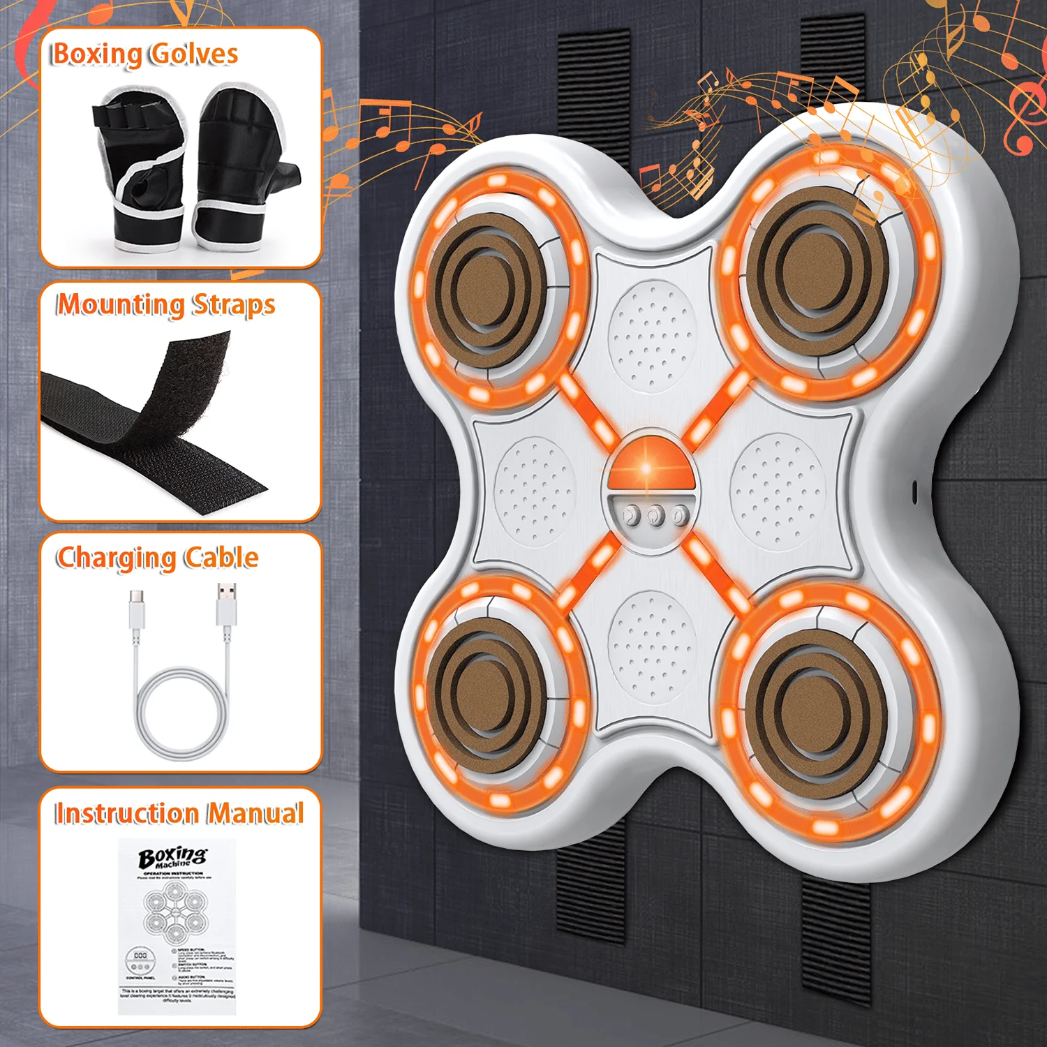 Machine de boxe musicale murale |   Jouet de tir à la cible intelligent avec gants |   Équipement d'exercice de fitness pour enfants pour garçons et filles de 3 à 1 ans