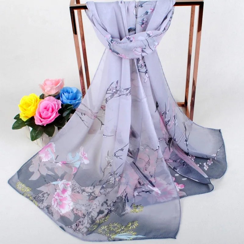 Trendiger 50*160cm Sommer-Seidenschal Luxusmarken-Design Bedruckte Schals Satin-Oberfläche Langer Schal für Damen Mädchen Sonnenschutz Hijab