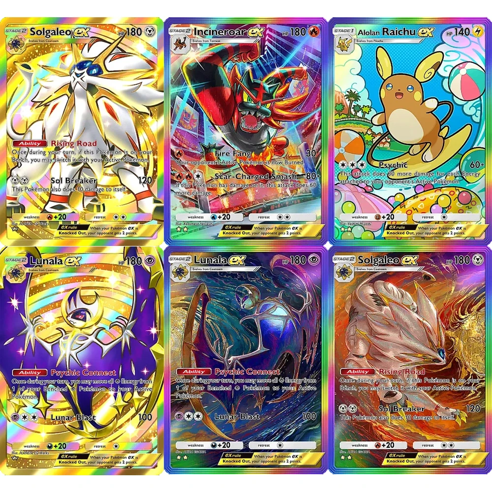 

6Pcs DIY Celestial Guardians (A3) Pokemon Card Incineroar Alolan Raichu Lunala Solgaleo Lunala Pocket TCG Game Collectible Cards