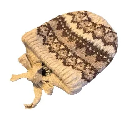 المرأة العرقية نمط خمر محبوك قبعة صوفية دافئة يندبروف إيرفلاب فضفاض الدراجات قبعة لخريف شتاء العصرية