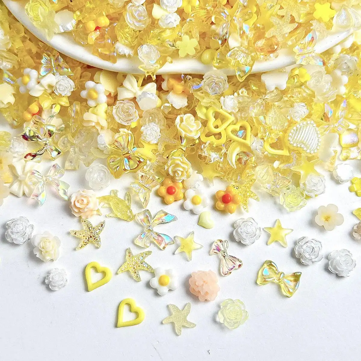 Random Mixed Cream Yellow Flower Starfish Nail Art Decorations 3D Resin Dreamy Goldfish Bow Nail Charms DIY Crafts Accessories